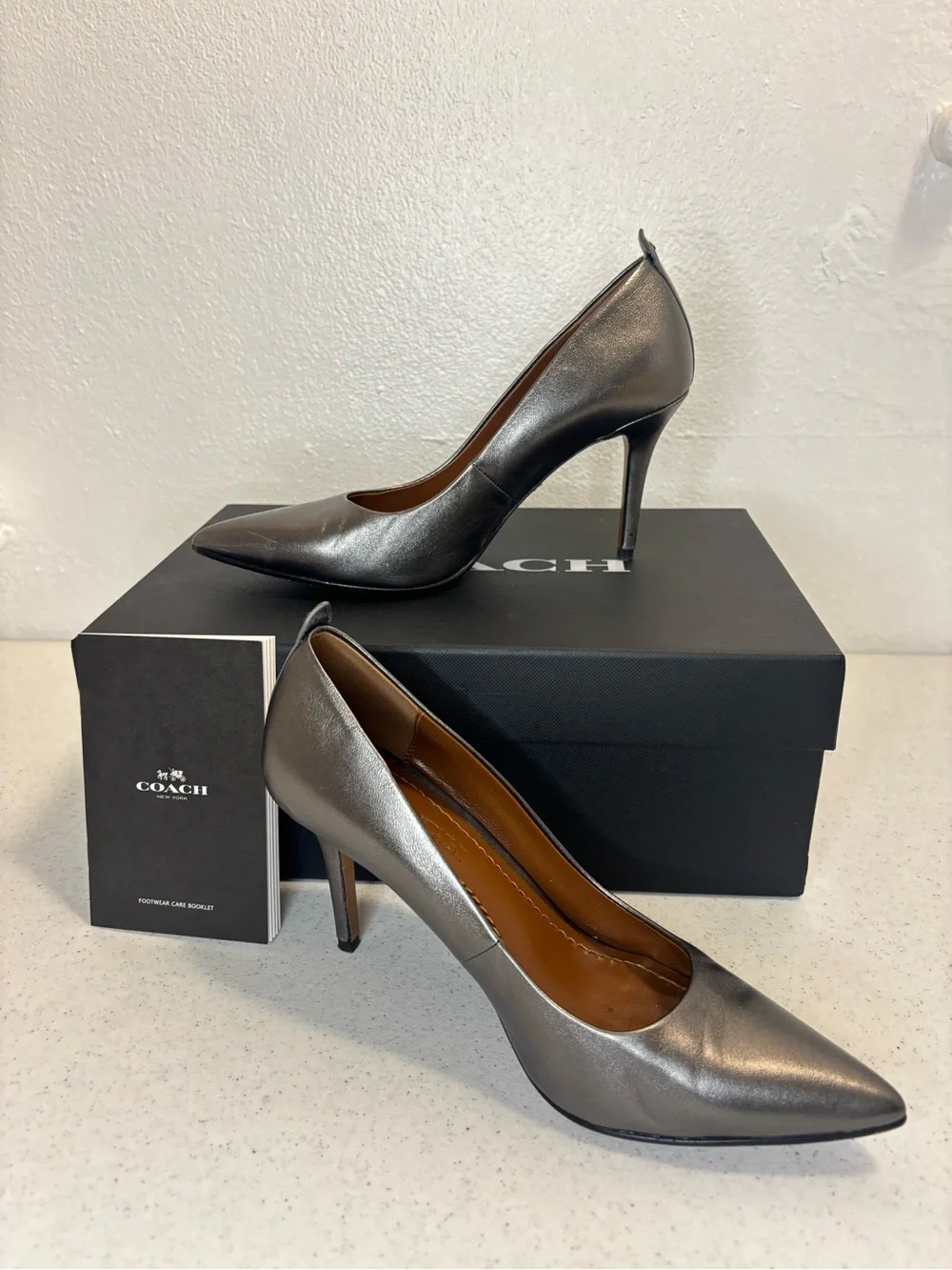 Coach Metallic Pewter Pointed-Toe Stiletto Pumps